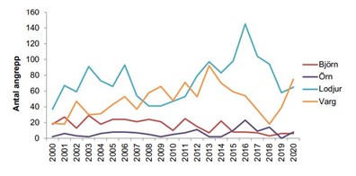 Antal tamdjur angripna 2000-2020